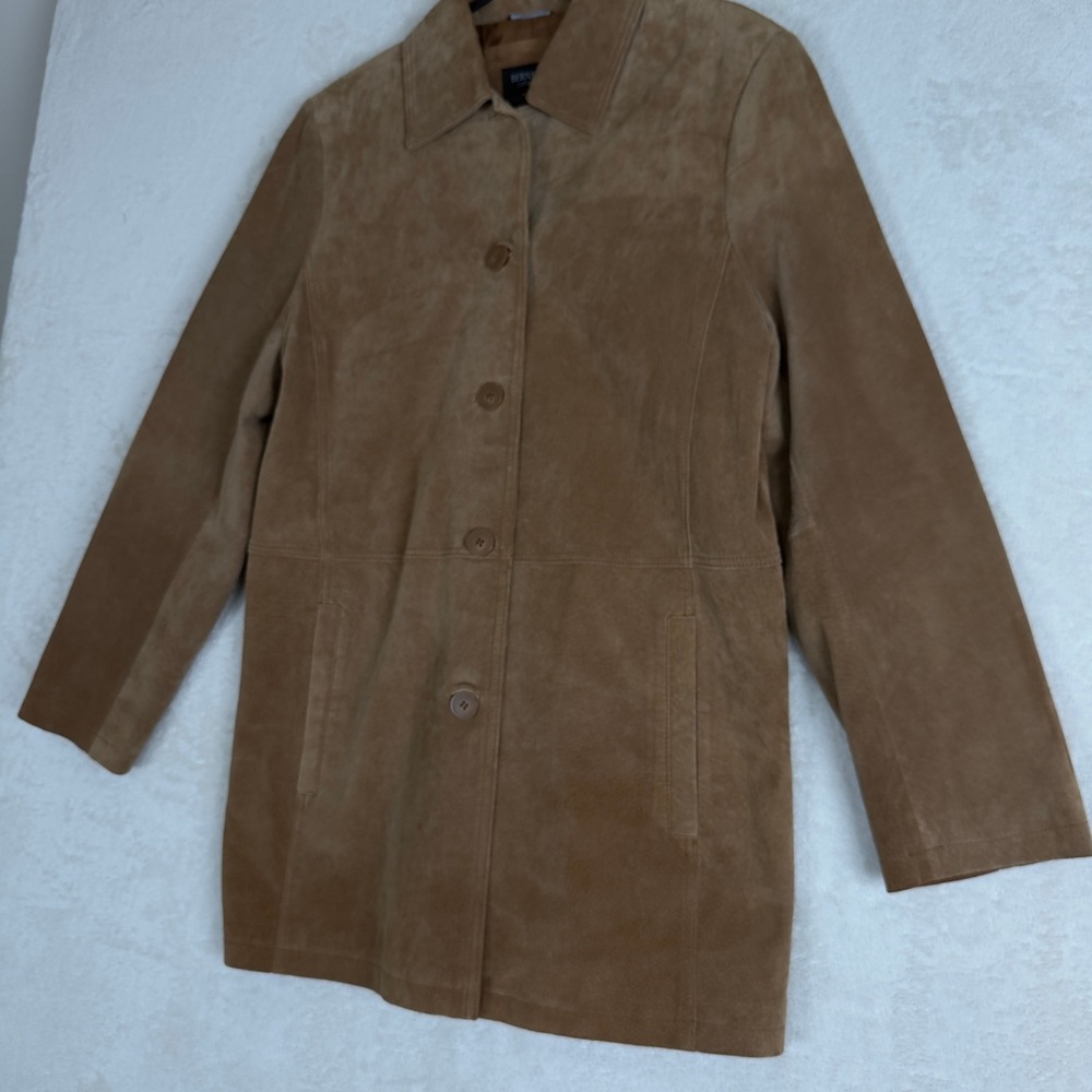 BERNARDO Collection Men's Suede Leather Jacket Tan Button Front‎ Size L Timeless